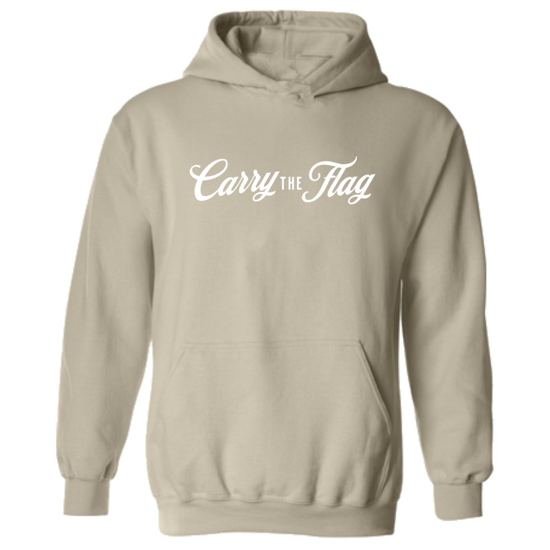 Carry The Flag Sand Logo Hoodie – Heavyweight Patriotic Sweatshirt for Military, First Responders & Hard-Working Americans