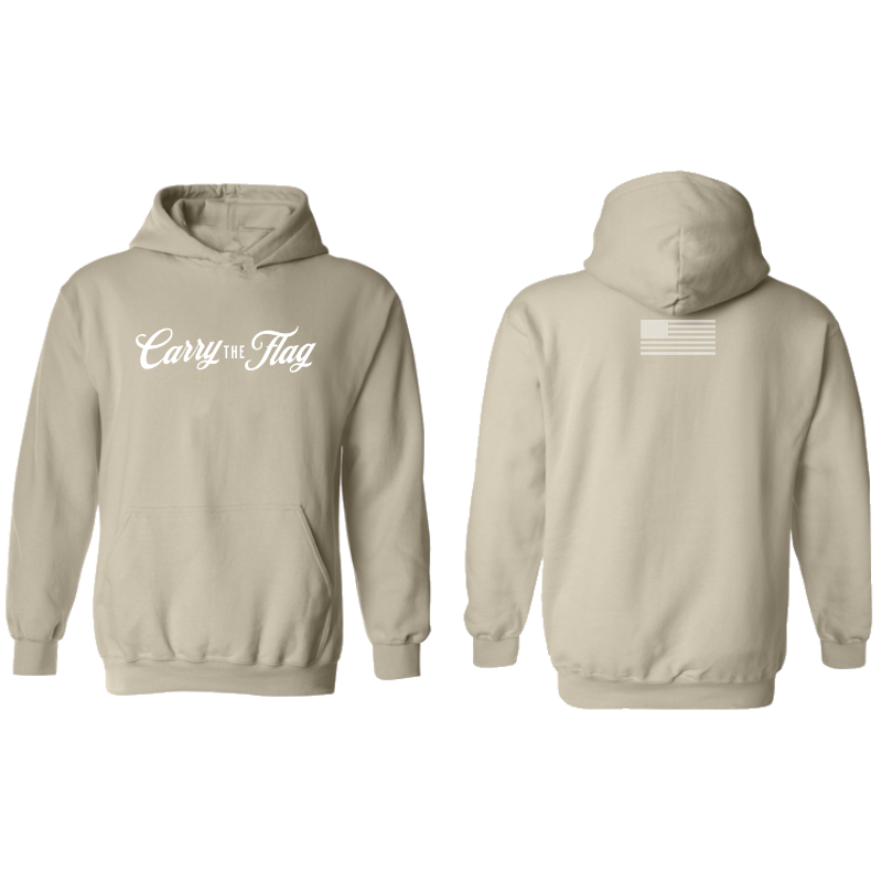 Carry The Flag Sand Logo Hoodie – Heavyweight Patriotic Sweatshirt for Military, First Responders & Hard-Working Americans